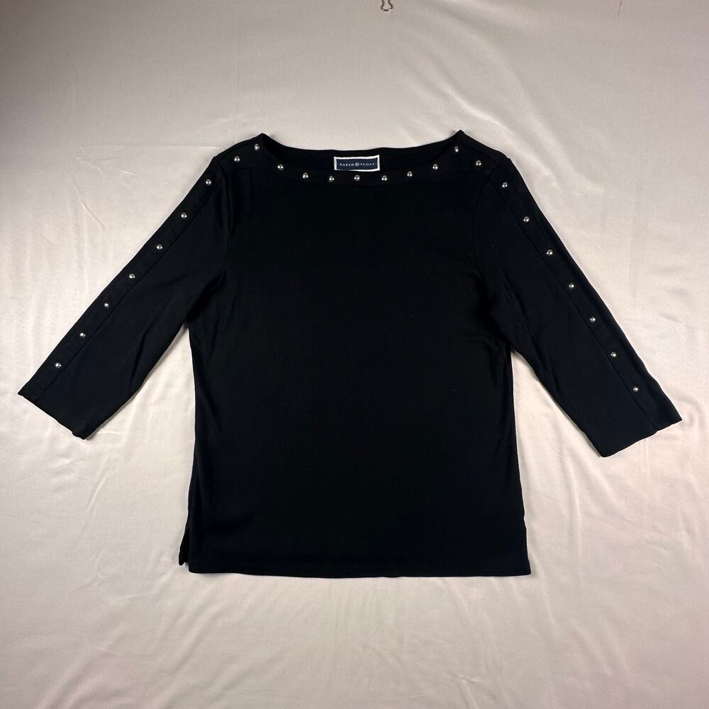 Karen Scott Large Black Studded 3/4 Sleeve Top